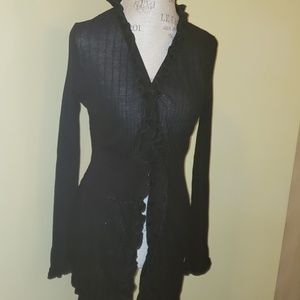 Anne Fontaine black ruffle front knit sweater type long cardigan